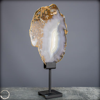 Achat Scheibe  – Natürliches Farbenspiel auf Ständer aus Brasilien - 711,07g