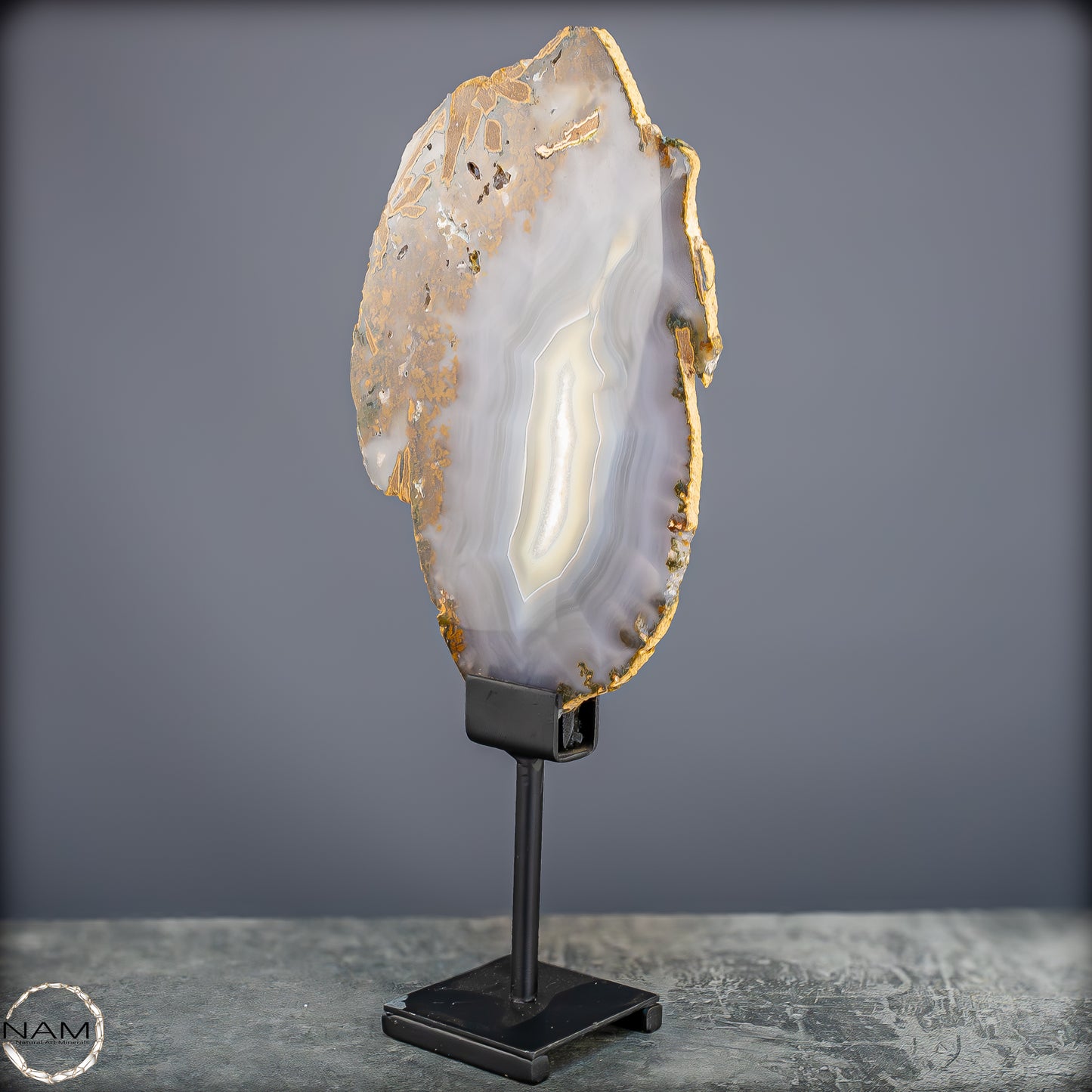 Achat Scheibe  – Natürliches Farbenspiel auf Ständer aus Brasilien - 711,07g