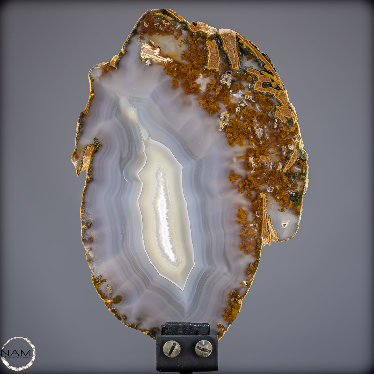 Achat Scheibe  – Natürliches Farbenspiel auf Ständer aus Brasilien - 711,07g