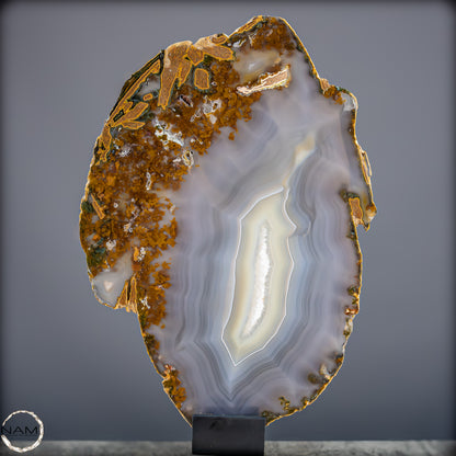 Achat Scheibe  – Natürliches Farbenspiel auf Ständer aus Brasilien - 711,07g