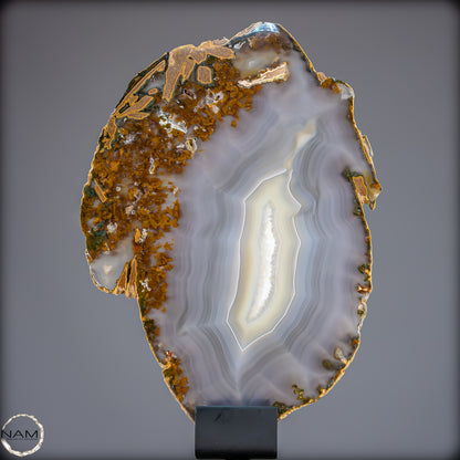 Achat Scheibe  – Natürliches Farbenspiel auf Ständer aus Brasilien - 711,07g