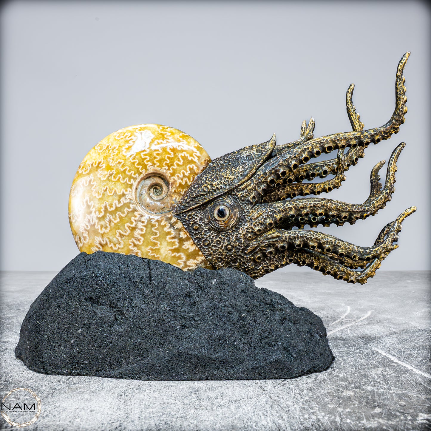 Natürlicher Ammonite verbunden mit Meisterhafter Kunst - 1177,63g