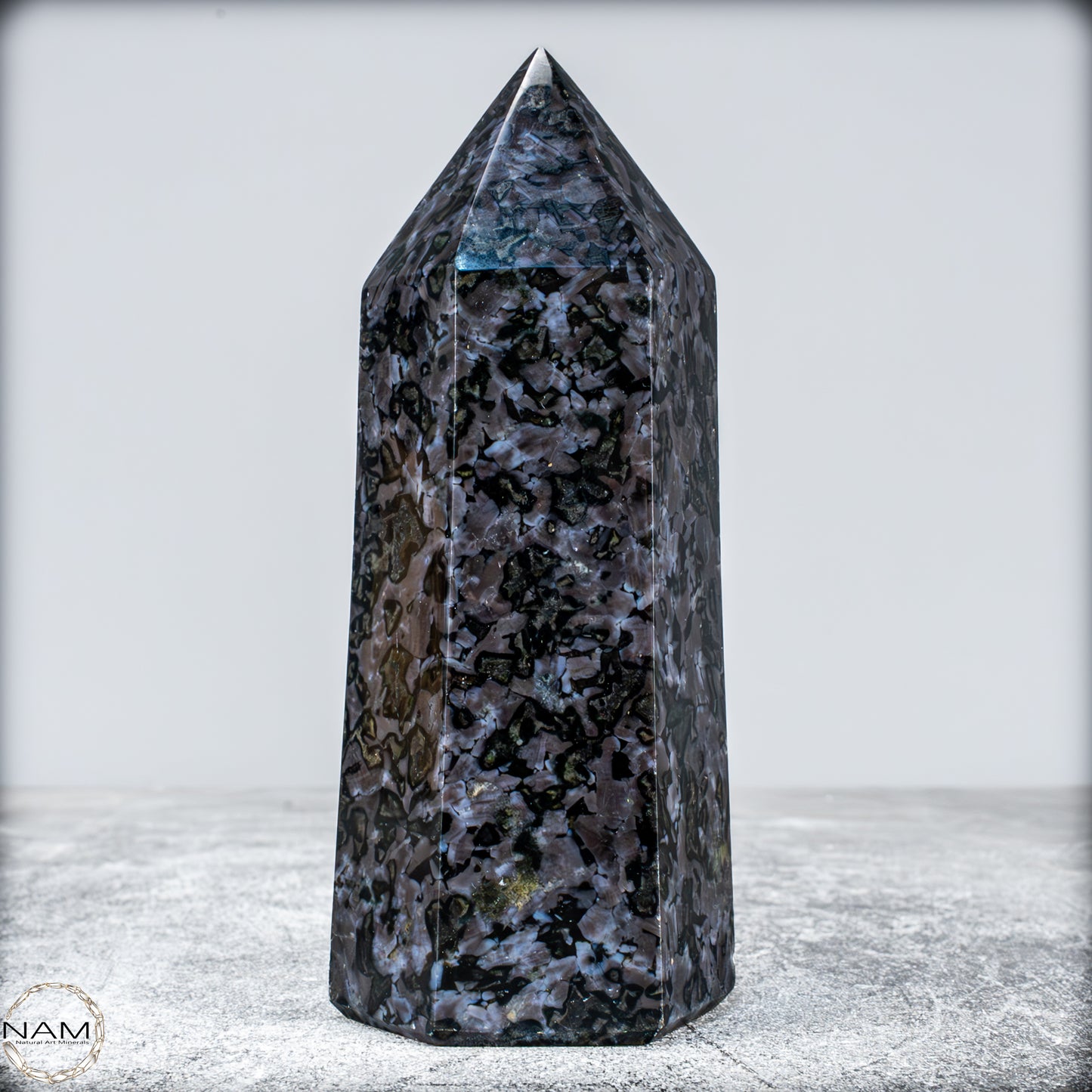 Natürlicher Merlinit (Gabbro) Kristall Obelisk - 633,71g