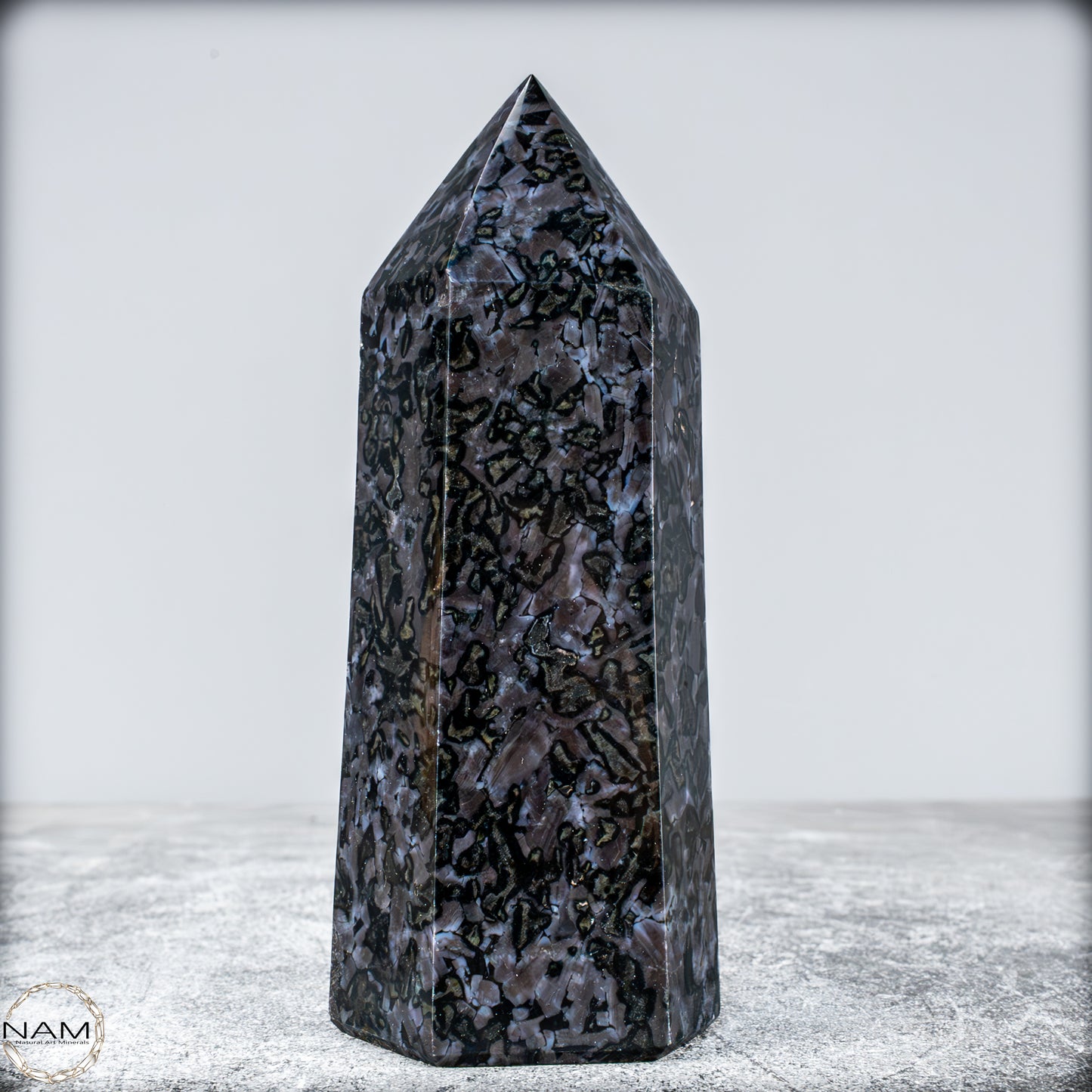 Natürlicher Merlinit (Gabbro) Kristall Obelisk - 633,71g