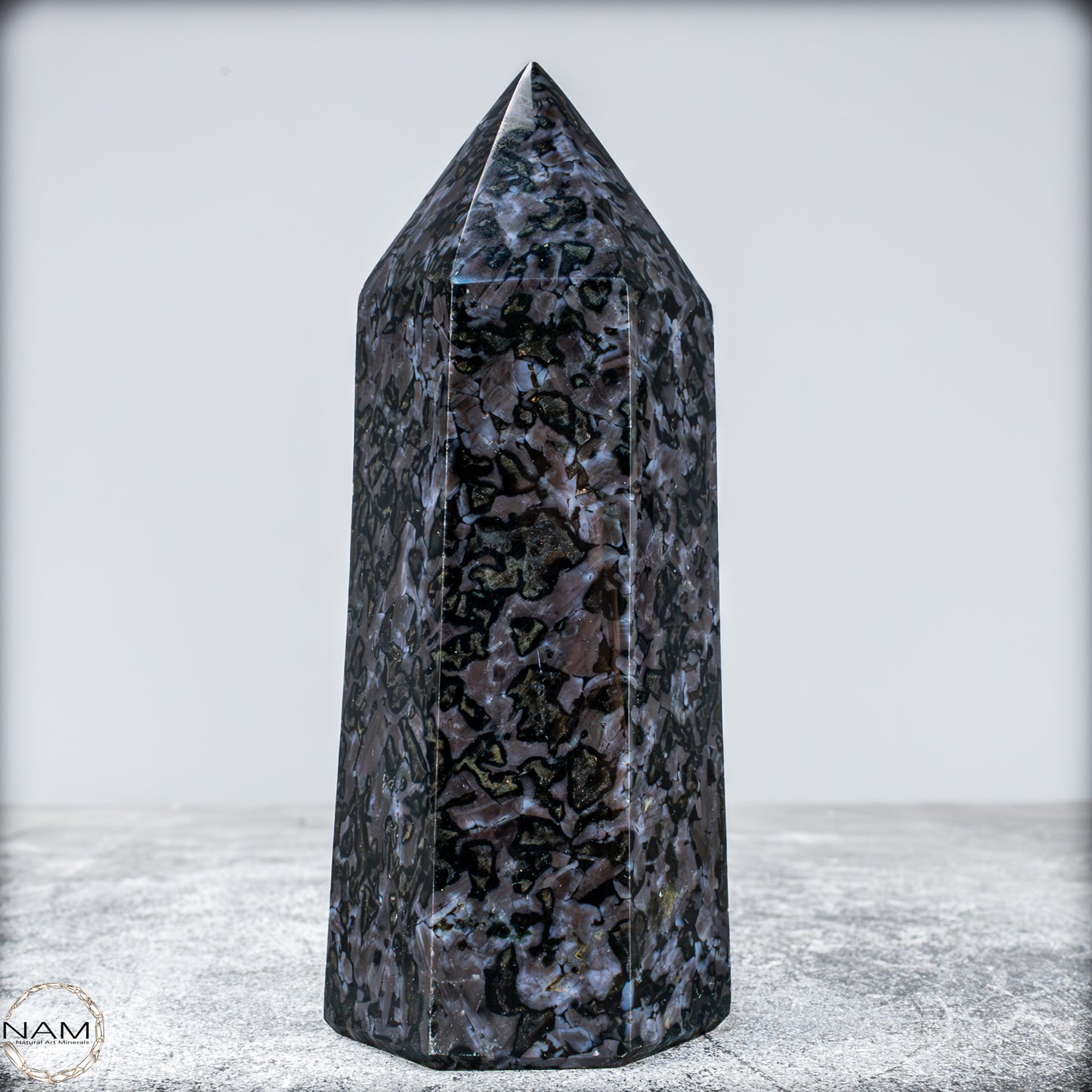 Natürlicher Merlinit (Gabbro) Kristall Obelisk - 633,71g