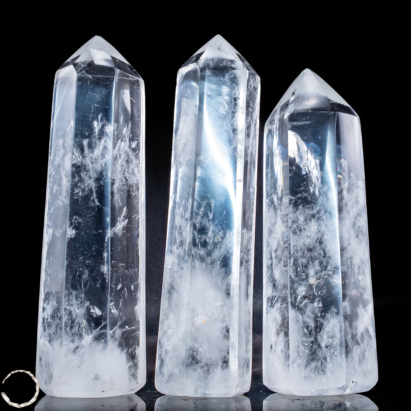 Bergkristall-Obelisken – Elegantes 3er-Set aus natürlichem Quarz -851,11g