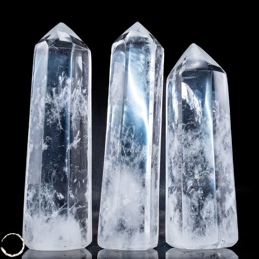 Bergkristall-Obelisken – Elegantes 3er-Set aus natürlichem Quarz -851,11g