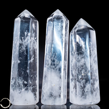 Bergkristall-Obelisken – Elegantes 3er-Set aus natürlichem Quarz -851,11g