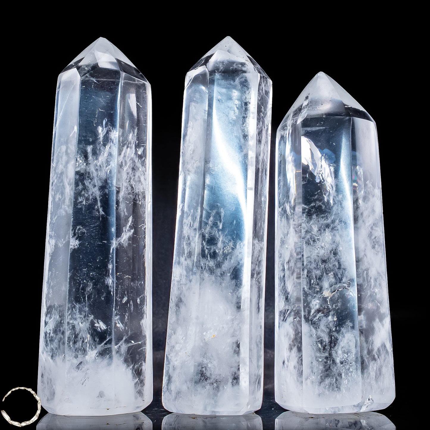 Bergkristall-Obelisken – Elegantes 3er-Set aus natürlichem Quarz -851,11g