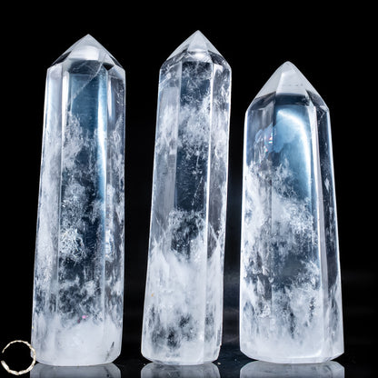Bergkristall-Obelisken – Elegantes 3er-Set aus natürlichem Quarz -851,11g