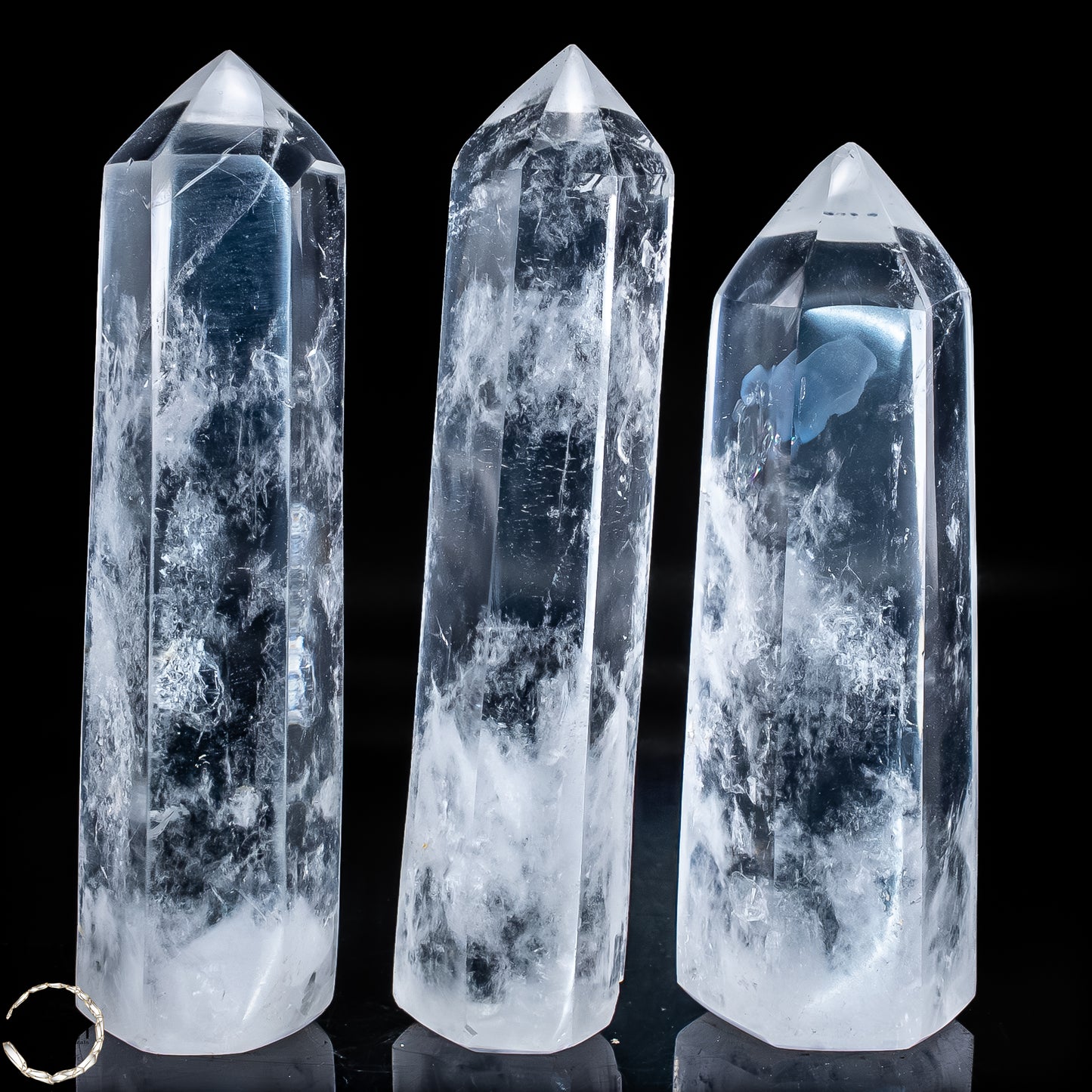 Bergkristall-Obelisken – Elegantes 3er-Set aus natürlichem Quarz -851,11g