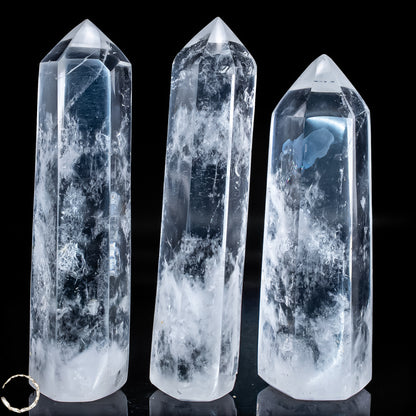 Bergkristall-Obelisken – Elegantes 3er-Set aus natürlichem Quarz -851,11g