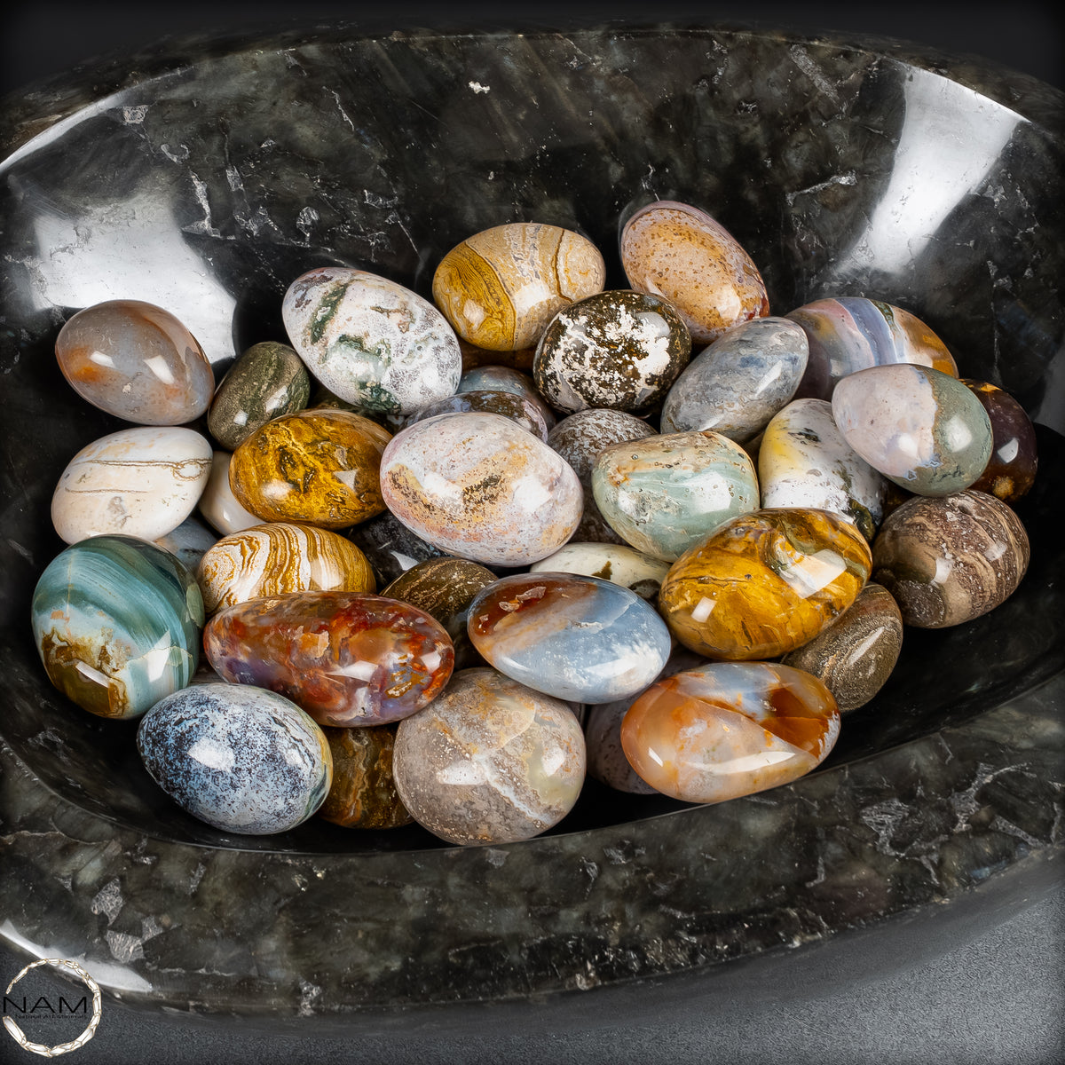 Natürliche Ocean-Jasper-Achat-Trommelsteine in Spitzenqualität – Faszinierende Farben, einzigartige Muster und natürliche Schönheit
