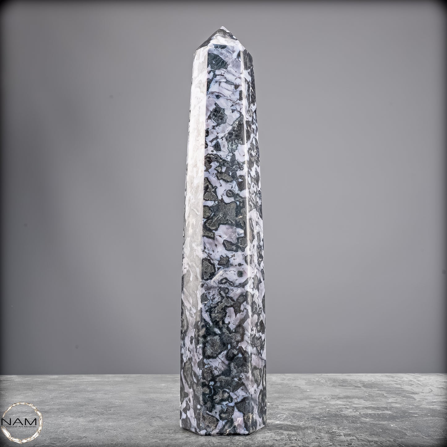 Natürlicher Merlinit (Gabbro) Kristall Obelisk - 836,25g