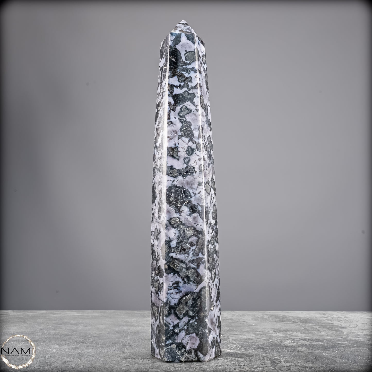 Natürlicher Merlinit (Gabbro) Kristall Obelisk - 836,25g