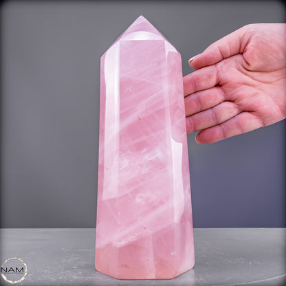 Natürlicher Rosenquarz-Kristall Obelisk aus Brasilien - 2004,31 g