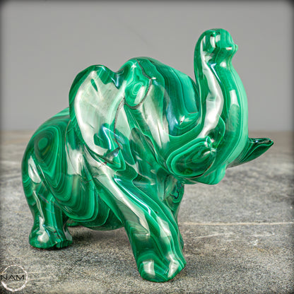 Sehr alte Malachit Skulptur Elefant, Kongo - 692,69g