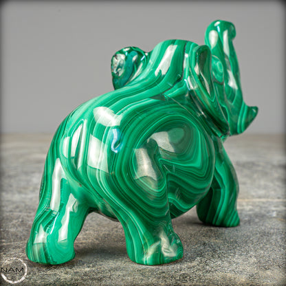 Sehr alte Malachit Skulptur Elefant, Kongo - 692,69g