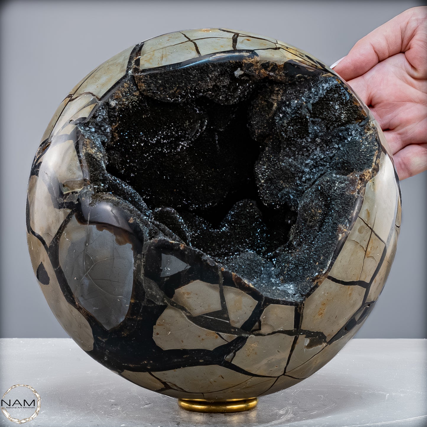 Natürliche Septarien Druse-Kugel mit Calzit Kristallen - 8026,93 g