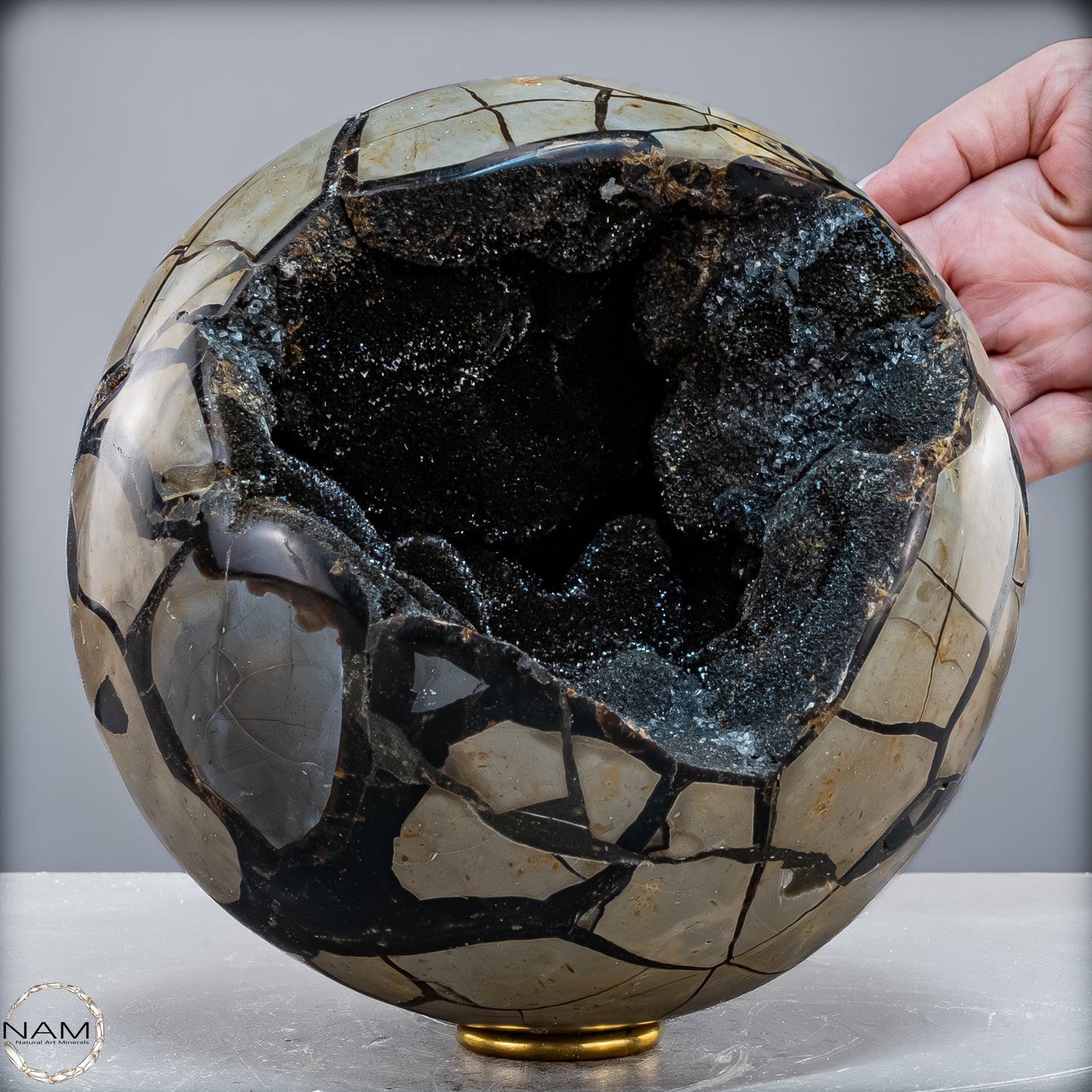 Natürliche Septarien Druse-Kugel mit Calzit Kristallen - 8026,93 g