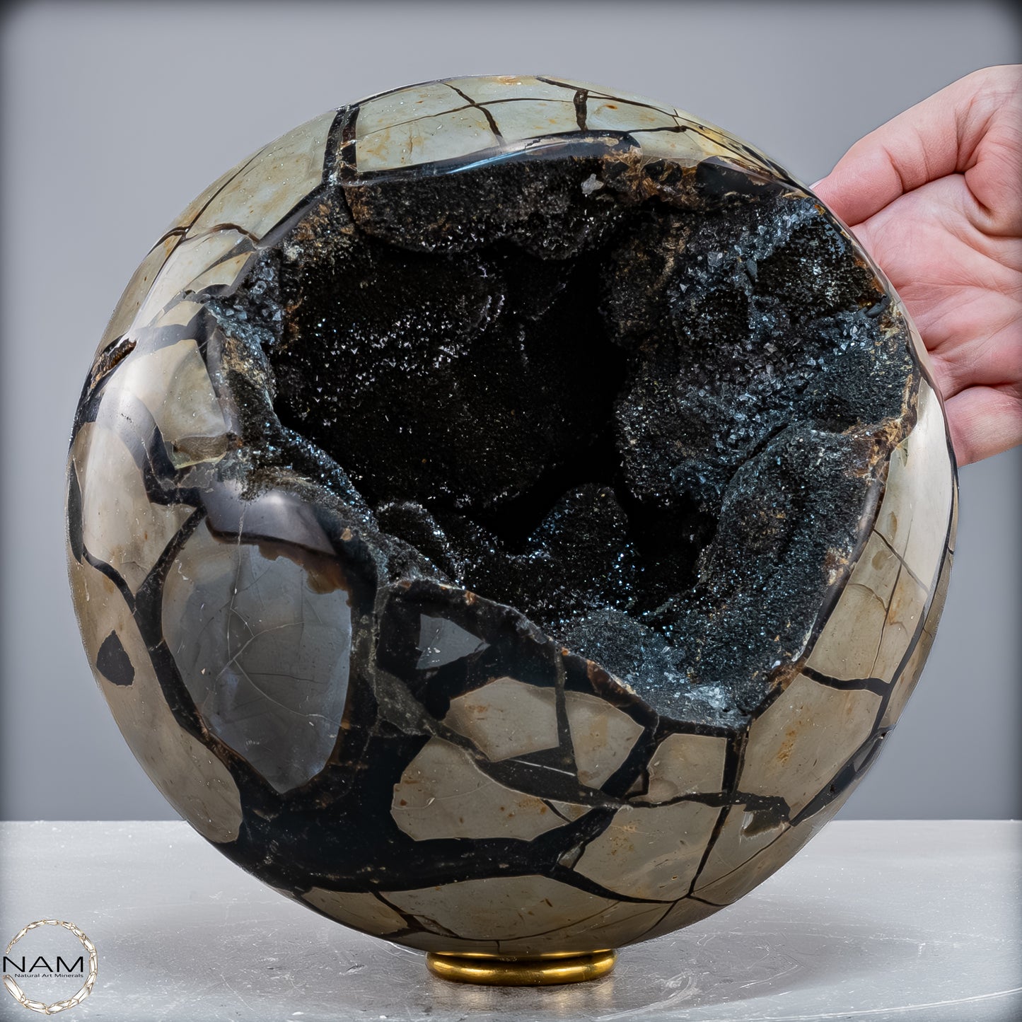 Natürliche Septarien Druse-Kugel mit Calzit Kristallen - 8026,93 g