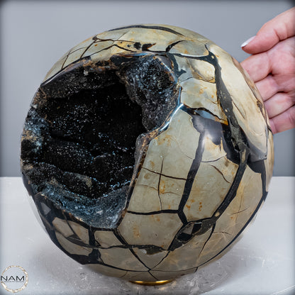 Natürliche Septarien Druse-Kugel mit Calzit Kristallen - 8026,93 g