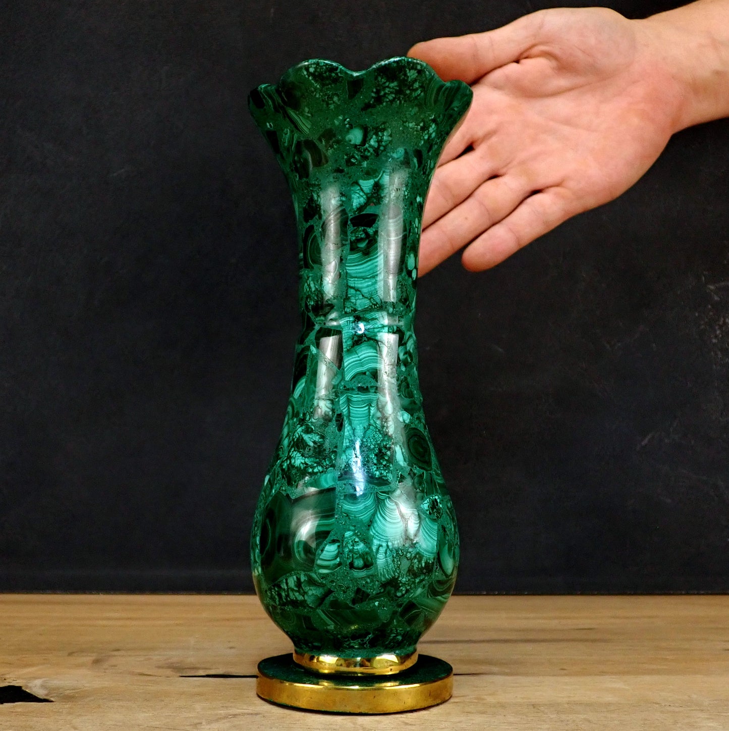 Seltene Malachit Vase - 1096,66g - 230x 90 x 90mm