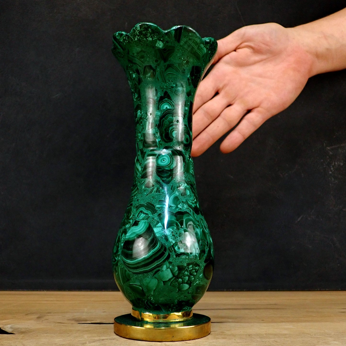 Seltene Malachit Vase - 1096,66g - 230x 90 x 90mm