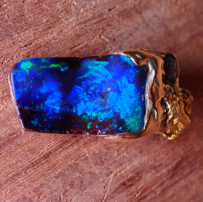 AAA+++ Boulder Opal, Natürliches Goldnugget & Natürlichem Diamanten, 18K Gold