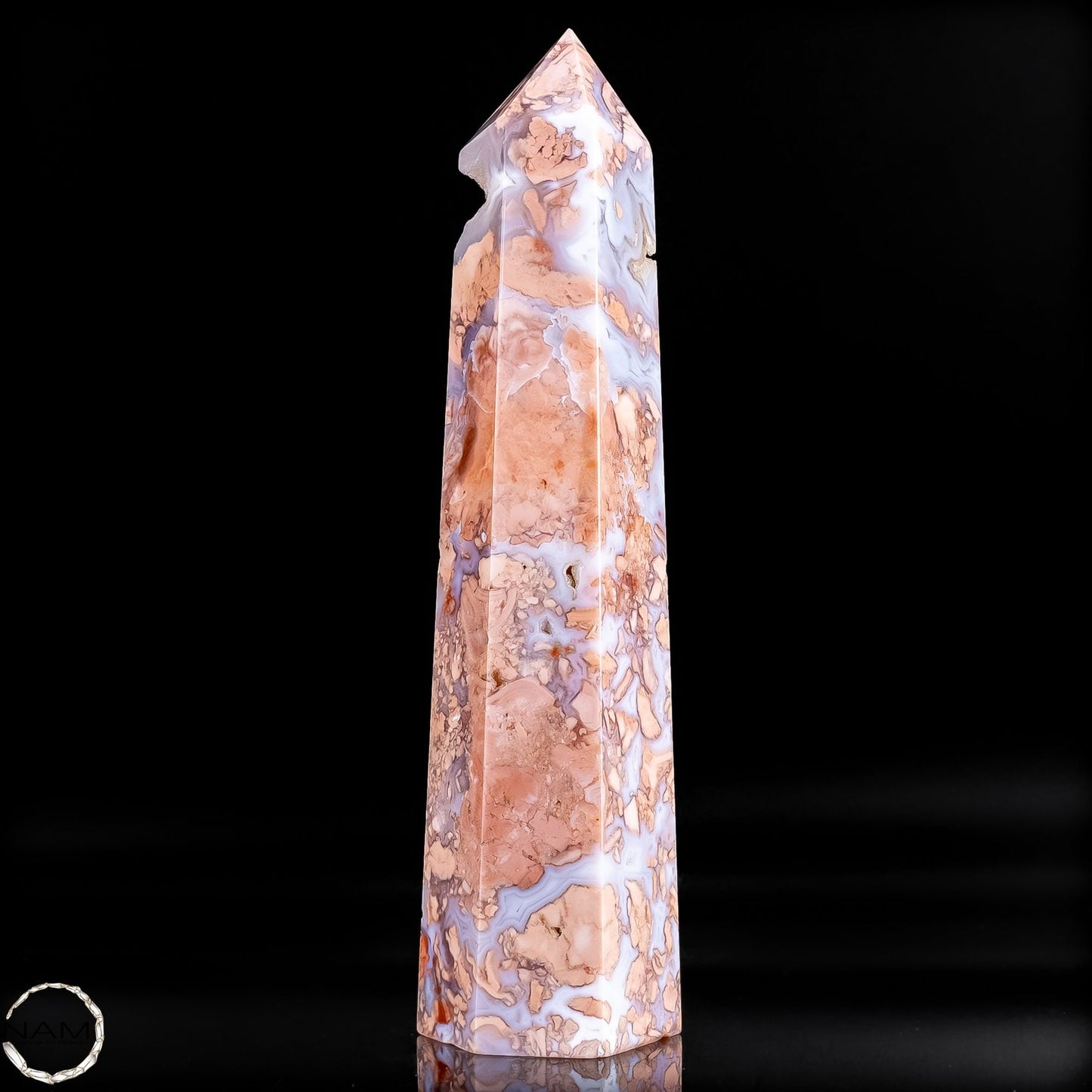 Cotton Candy Achat Obelisk – Sanfte Farben, kraftvolle Eleganz aus Mexiko -305,36g