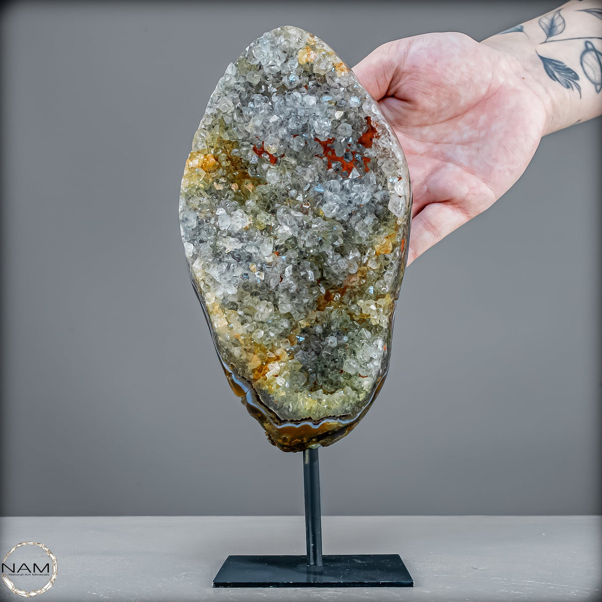Amethyst-Prasiolith-Druse auf Ständer  (grüner Amethyst) – 1250,20g