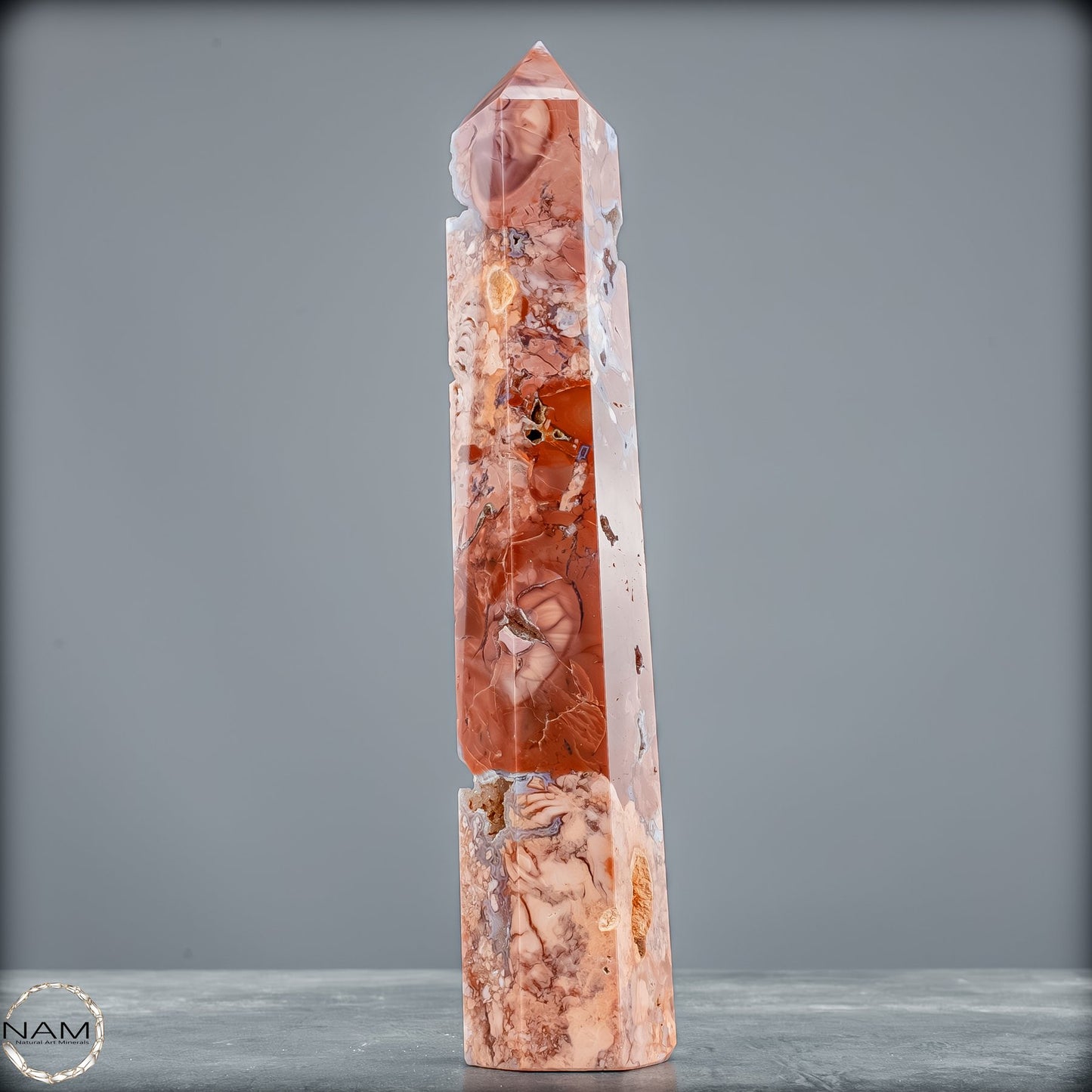 Cotton Candy Achat Obelisk – Sanfte Farben, kraftvolle Eleganz aus Mexiko - 443,16g