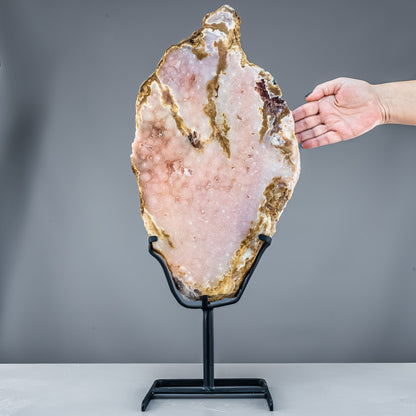 Natürliche Pinker Amethyst-Achat Scheibe auf Ständer -4865,33g