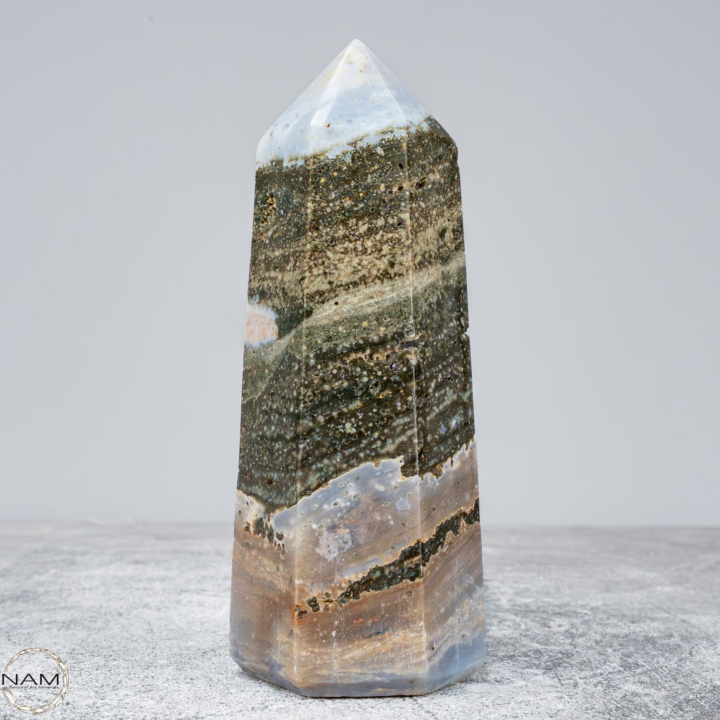 Natürlicher Ocean Jasper Kristall-Obelisk - 563,37g