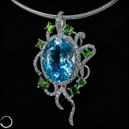 Aquamarin & Chromdiopsid Anhänger – Meisterwerk natürlicher Eleganz - 33,9ct