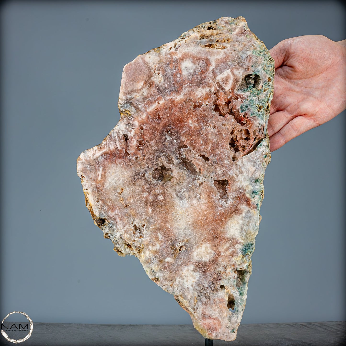 Natürliche Pinker Amethyst-Achat Scheibe auf Ständer - 1780,14g