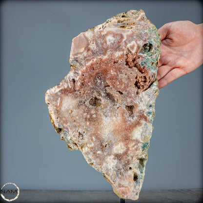 Natürliche Pinker Amethyst-Achat Scheibe auf Ständer - 1780,14g