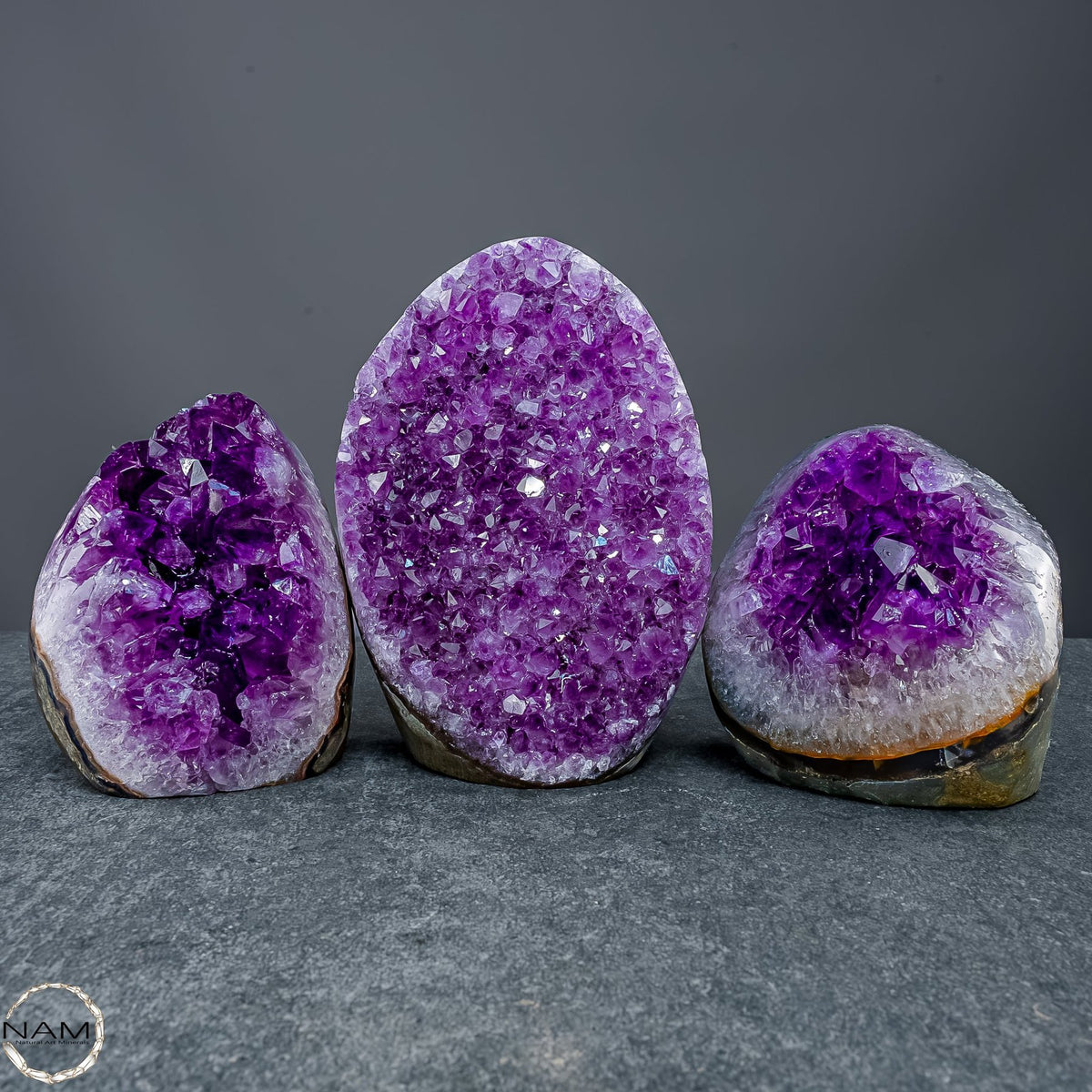 Amethyst-Drusen-Set – Drei einzigartige Kristallwelten – 1641,91g