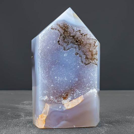 Natürlicher Achat-Kristall Obelisk mit Druse - 710,69 g