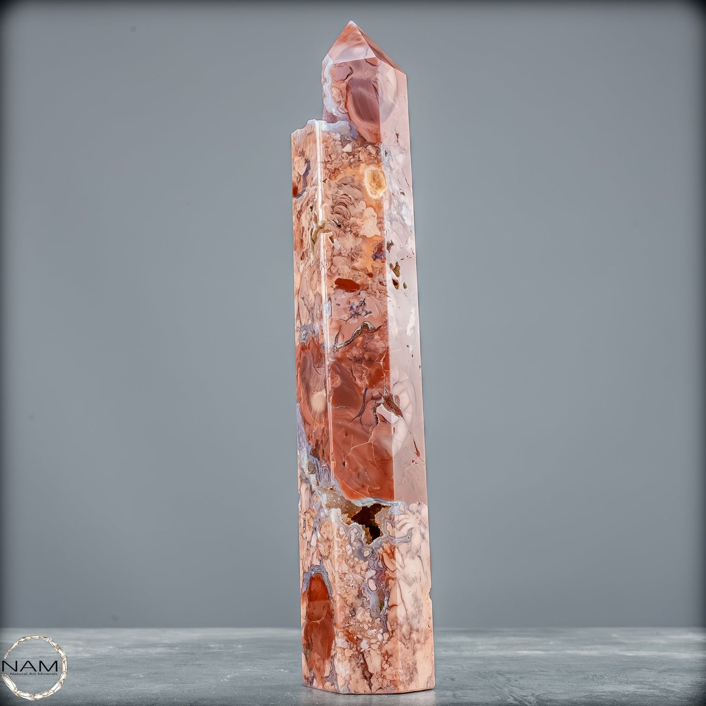 Cotton Candy Achat Obelisk – Sanfte Farben, kraftvolle Eleganz aus Mexiko - 443,16g