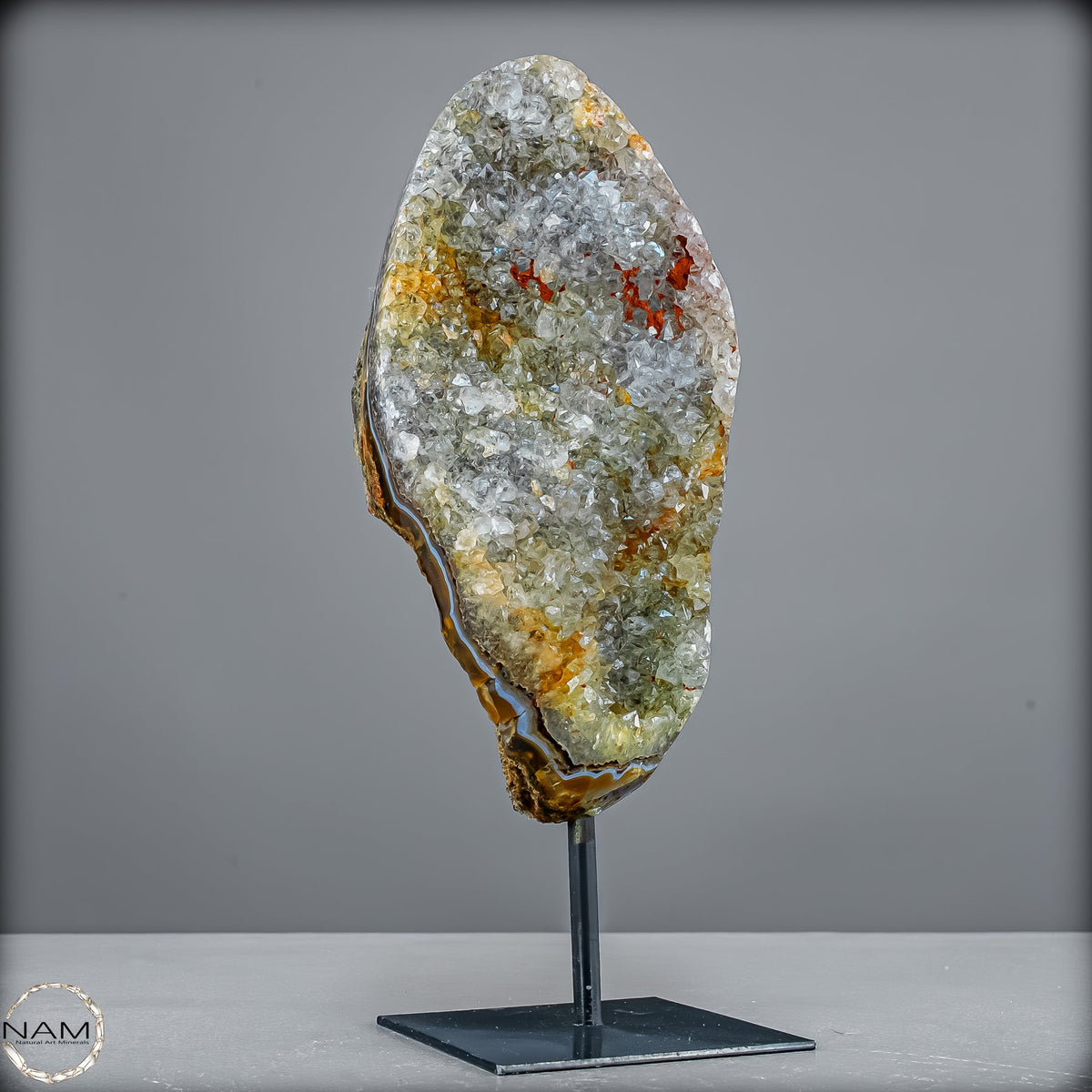 Amethyst-Prasiolith-Druse auf Ständer  (grüner Amethyst) – 1250,20g