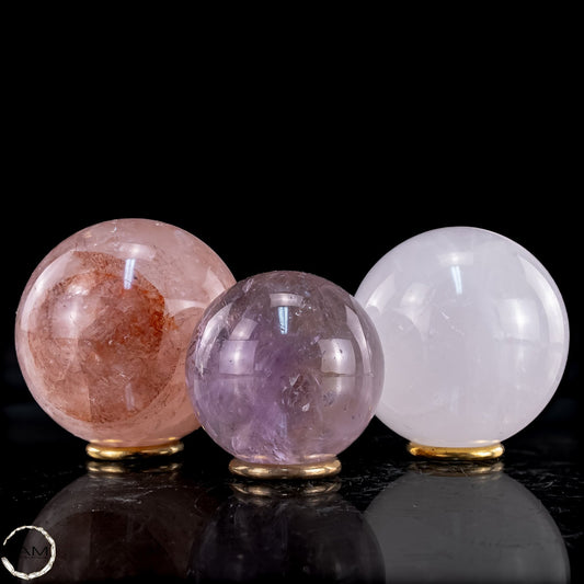 Kugel Set aus Bergkristall, Amethyst & Feuerquarz - 837,44g