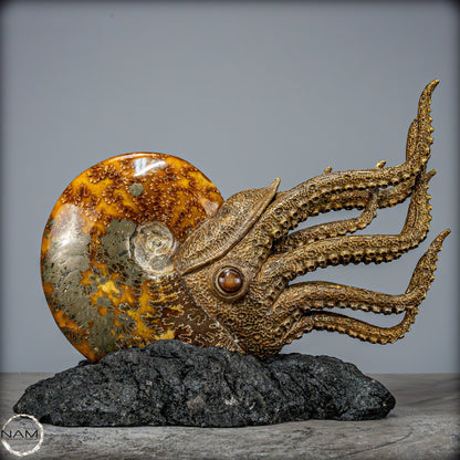 Natürlicher Ammonite verbunden mit Meisterhafter Kunst -1240,38g