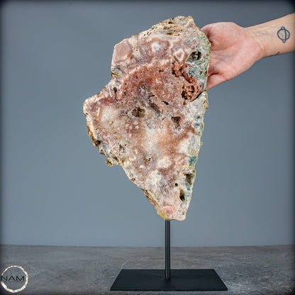 Natürliche Pinker Amethyst-Achat Scheibe auf Ständer - 1780,14g