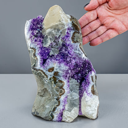 Perfekte  Amethyst-Druse mit Calcit kristallen - 3709,25g