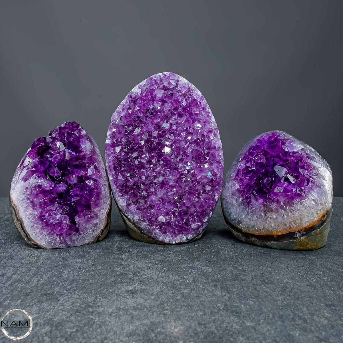Amethyst-Drusen-Set – Drei einzigartige Kristallwelten – 1641,91g