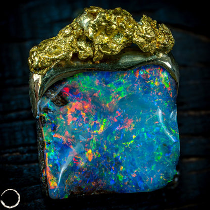 Natural Boulder Opal, Natürliches Goldnugget, 18K Gold Nugget - 3,968g