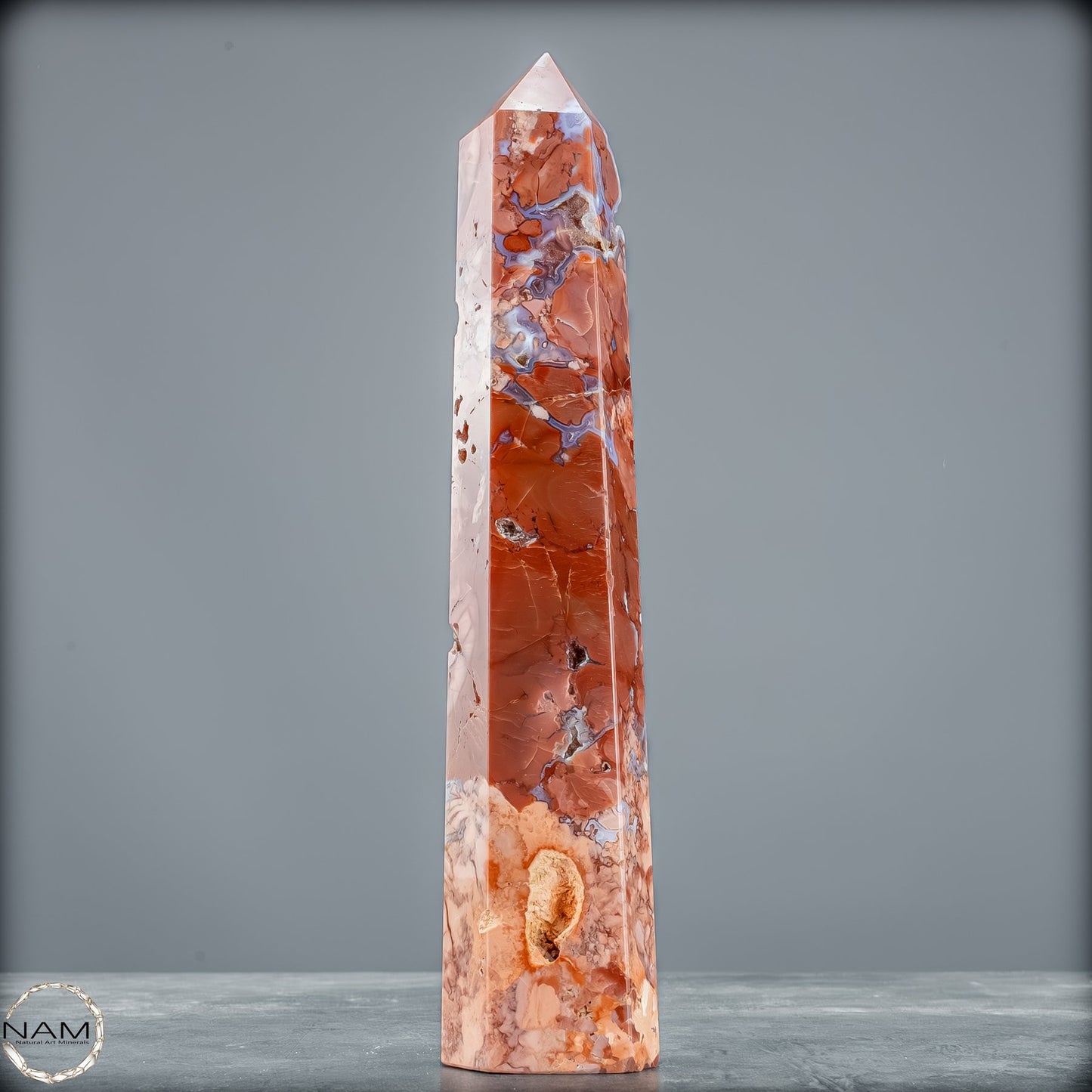 Cotton Candy Achat Obelisk – Sanfte Farben, kraftvolle Eleganz aus Mexiko - 443,16g
