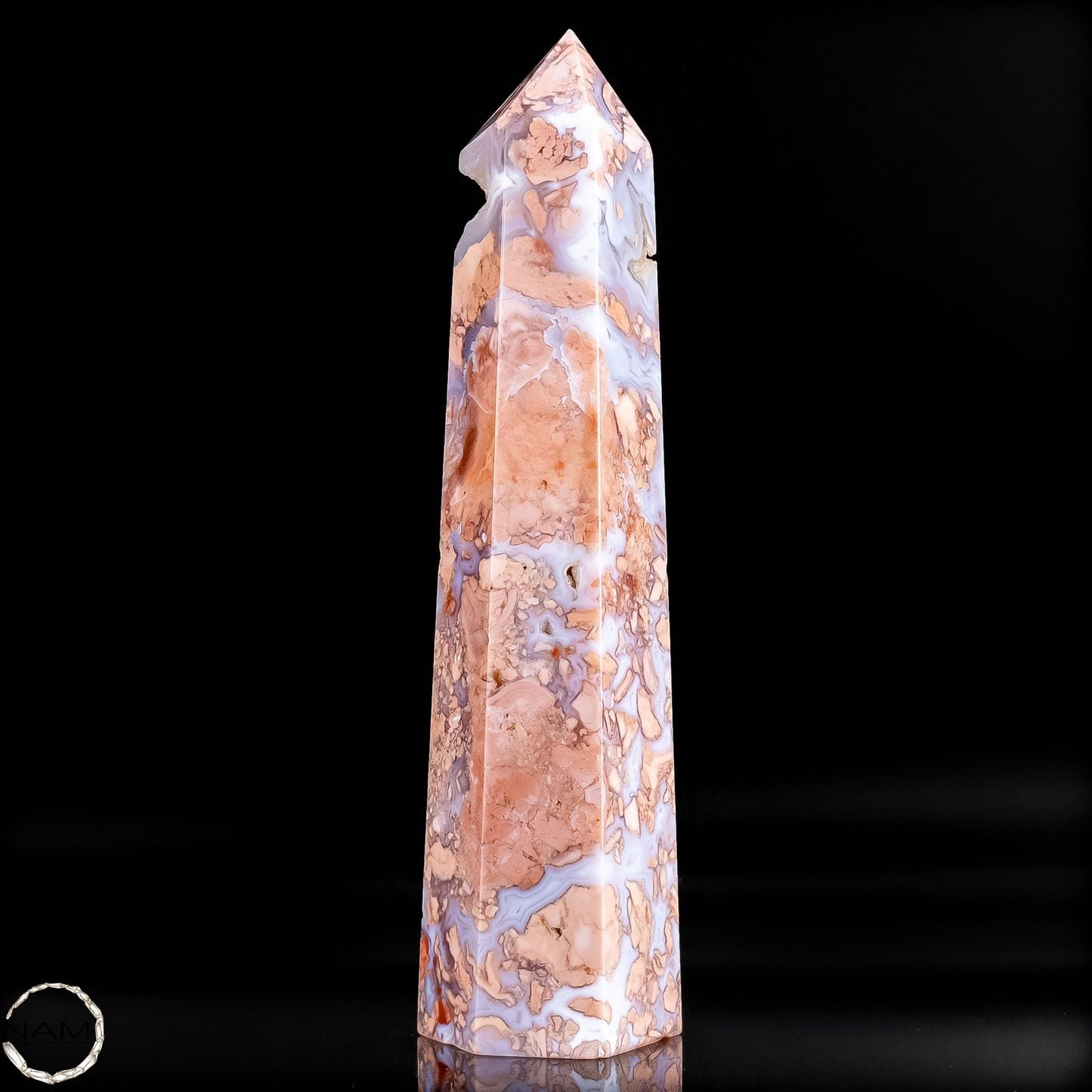 Cotton Candy Achat Obelisk – Sanfte Farben, kraftvolle Eleganz aus Mexiko -305,36g