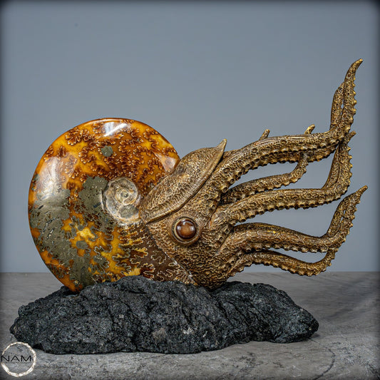 Natürlicher Ammonite verbunden mit Meisterhafter Kunst -1240,38g
